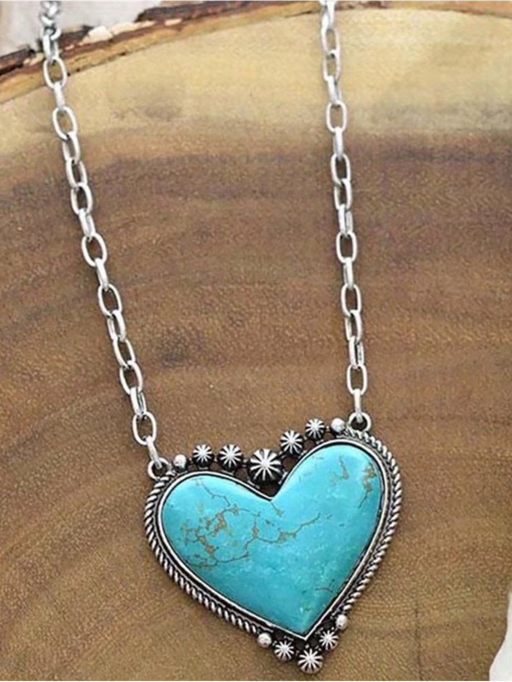 Turquoise Heart Pendant Necklace in Silver - Women Jewelry, 20.8” Length, NWT